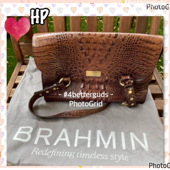Brahmin Handbags - Vintage Brahmin Crocodile Embossed Gold Accents Shoulder Hand Bag Purse Dust bag